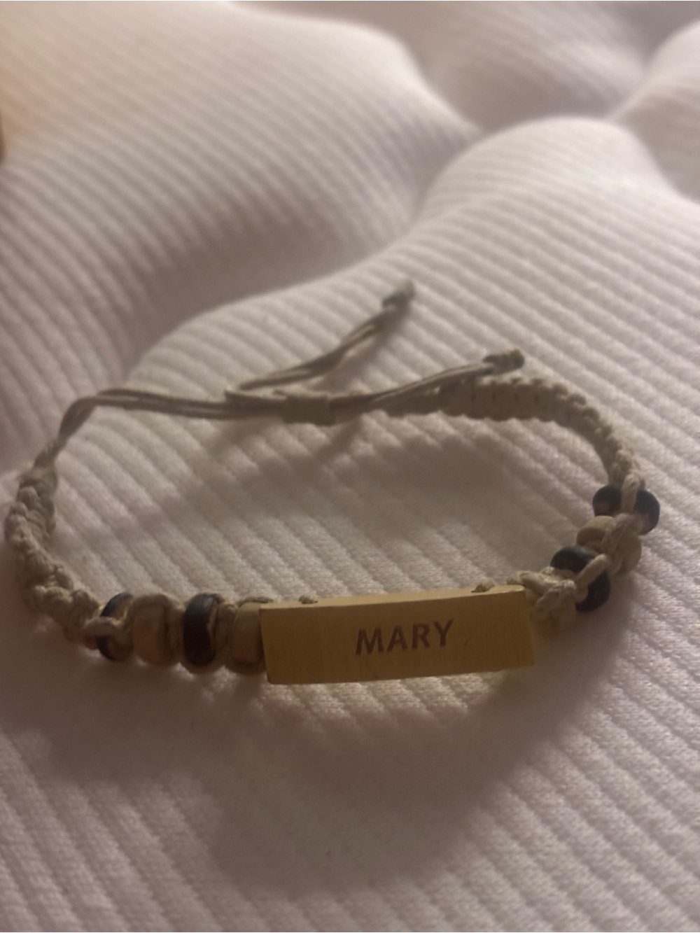 Personalized "Mary" Gold Name Bar Macrame Bracelet - Cream